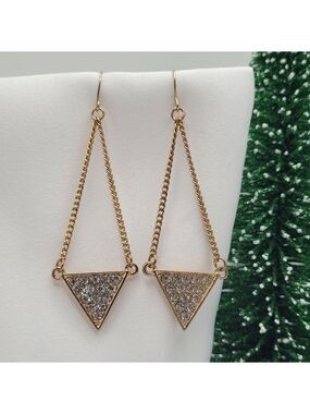 ✨2/$10✨ Gold Triangle Dangle Earrings Sparkling Crystal Pave, Elegant & Dainty